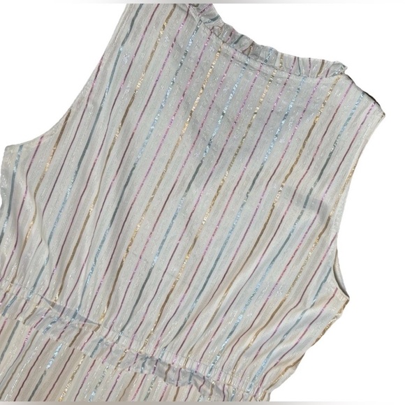J. Crew Womens Dress Sz 6 Sleeveless Tiered Midi Metallic Striped Ruffled Zip - Picture 8 of 13